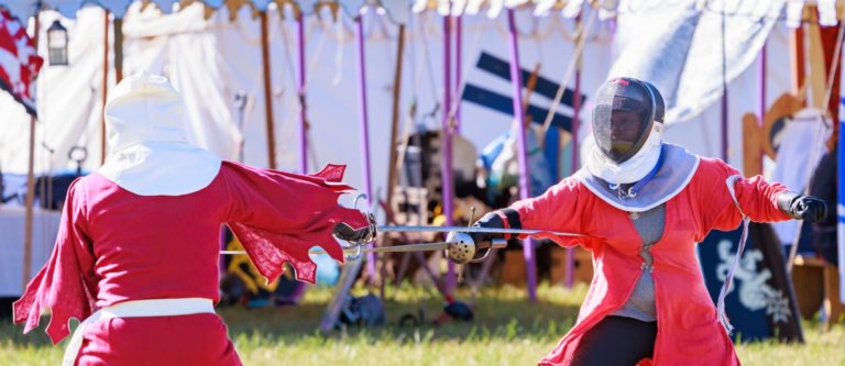 Two rapier fighters, engaged in combat