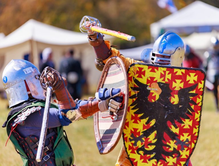 Armored fighters engaged in battle